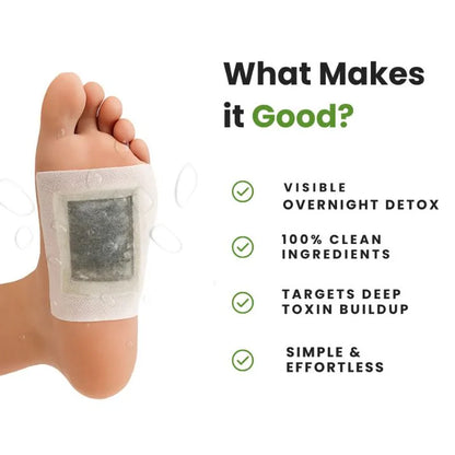 Xuhaha cleansing foot pad feature infographic showing a pad applied to the sole