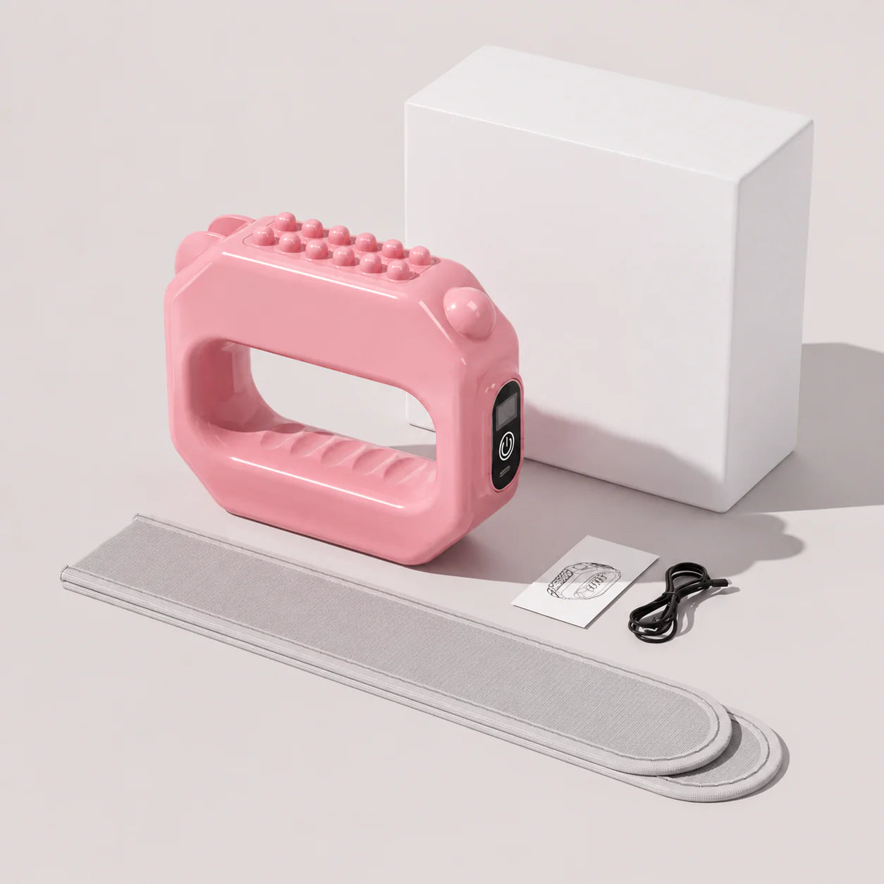 Pink Xuhaha fascia massager kit with adjustable strap charging cable and product box